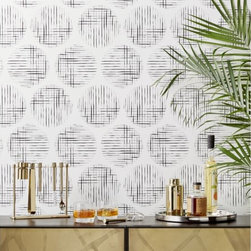 Cross Hatch Circles Black and White Traditional Paste Wallpaper | CB2 - Wallpaper