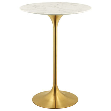Faux White Marble Bar Table, Round Pub Table, Glam Gold Cafe Bistro Table, 41"