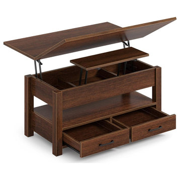 Multi Functional Coffee Table, Lift Up Top & Lower Storage Drawers, Espresso