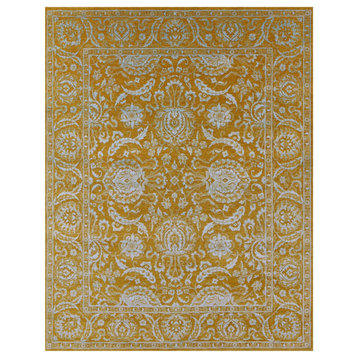 Gold 8' 0" X 10' 2" Persian Tabriz Wool & Silk Handmade Rug - Q22426