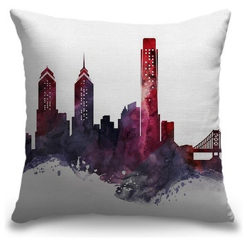 "Philadelphia Watercolor Cityscape" Pillow 18"x18"