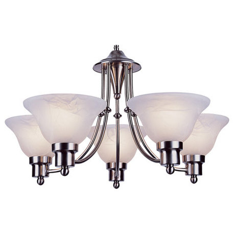 Perkins 5-Light Chandelier, Brushed Nickel With White Marbleized Glass