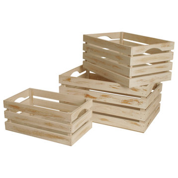 Wald Imports Whitewash Wood Decorative Storage Crates, Set of 3