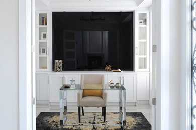 Design ideas for a transitional home office in Vancouver with white walls.