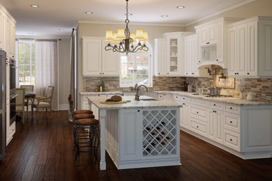 Example of a classic eat-in kitchen design in Atlanta with white cabinets