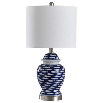 School of Fish Curved Table Lamp, Blue And White, White