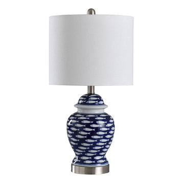 School of Fish Curved Table Lamp, Blue And White, White