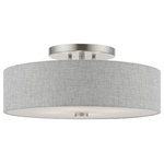 Livex Lighting - Dakota 4 Light Brushed Nickel With Shiny White Accents Semi-Flush - This four light semi flush from the Dakota collection has a clean, crisp look and contemporary appeal while offering antiquate light. The sleek design features a brushed nickel finish with shiny white finish accents. The hand crafted urban gray fabric hardback shade with white color fabric on the inside offers warm light for your surroundings.