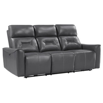 Lexicon Burwell 81.5" Faux Leather Power Double Reclining Sofa in Dark Gray