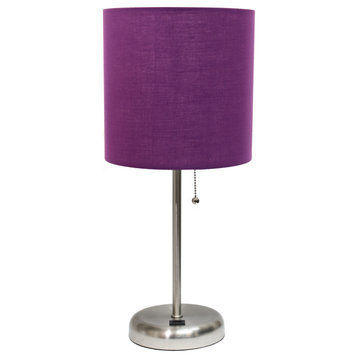 Limelights Stick Lamp With Usb Charging Port and Fabric Shade, Purple