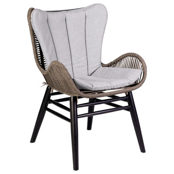 Fanny Outdoor Patio Dining Chair, Dark Eucalyptus Wood and Truffle Rope