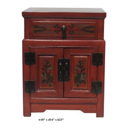 Chinese Orange End Table w Flower Vase Graphic - Nightstands And Bedside Tables