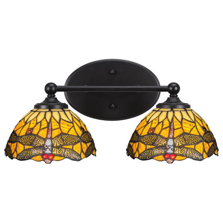 Capri 2-Light Bath Bar, Matte Black/Amber Dragonfly Art