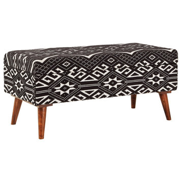 Upholstered Storage Bench, Black and White