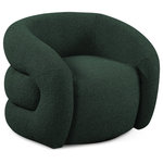 Meridian Furniture - Roxbury Boucle Fabric Upholstered Swivel Accent Chair, Green - Nestle yourself into the welcoming confines of this Roxbury boucle fabric swivel accent chair. A decadent seat fit for a king, this handsomely modern chair is the ideal accent chair to add to a living room, den, bedroom or office. The rich green boucle fabric blends nicely with most color schemes, and the deep channel tufted back is curved for comfort and eye appeal. The chair swivels, adding to the fun of what's sure to become everyone's favorite seat.