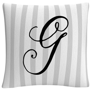 Gray Striped Ornate Letter Script G By Abc Decorative Throw Pillow