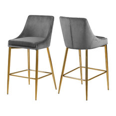 Karina Velvet Stool, Set of 2, Gray, Gold Base