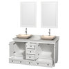 60" Acclaim White Double Vanity, White Carrera Top and Avalon Ivory Marble Sink