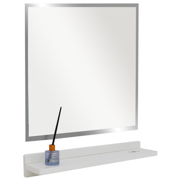 23.5" White Wireless Charging Shelf and Frameless Mirror Set