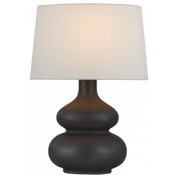 Lismore Table Lamp, 1-Light, Stained Black Metallic, Linen Oval Shade, 23.75"H