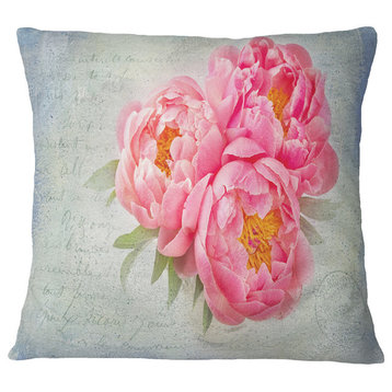 Pink Peony Flowers in White Vase Floral Throw Pillow, 18"x18"