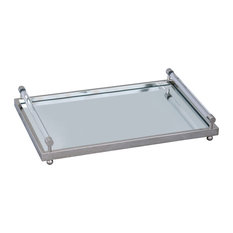 Renee Modern Crystal Bar Handle Silver Mirror Tray