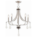 Livex Lighting - Laurel 5-Light Chandelier, Brushed Nickel - Faceted clear crystals drop beautifully from the transitional, scrolling form of this five light chandelier. The design is beautiful and appealing, with a brushed nickel finish. This chandelier is perfect for any room in your house.
