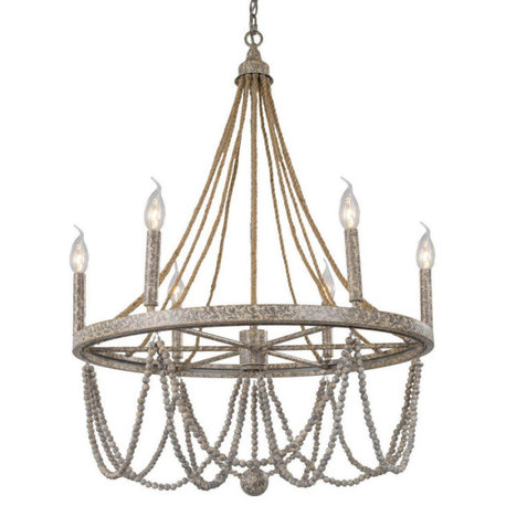 LNC Boho 6-Light Hand-made Distressed Rustic Gray  Beaded Chandelier