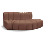 Meridian Furniture - Arc Vegan Leather Upholstered 3-Pc. S-Shaped Modular Sofa, Cognac - Unleash modern opulence with the Arc Vegan Leather 3pc. Sectional. Crafted for the modern connoisseur, this Sectional injects an air of refined luxury into any space. Its sleek silhouette, upholstered in supple cognac vegan leather, exudes timeless sophistication while the deep channel tufting adds textural intrigue, further elevating the chair's visual appeal. The modular design makes it a versatile chameleon, effortlessly adapting to your evolving needs and preferences. Whether you envision it gracing a chic living room corner, basking in the glow of a bedroom window, or adding a touch of drama to a home office, the Arc seamlessly complements your unique interior aesthetic.