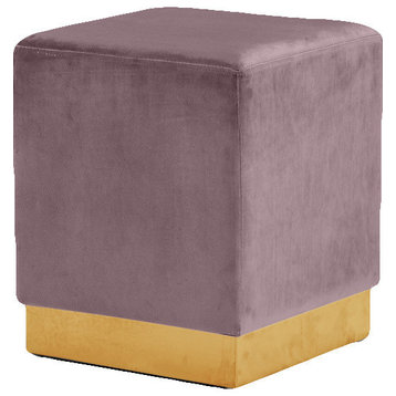 Jax Velvet Upholstered Ottoman/Stool, Pink, Gold Base