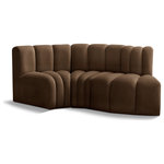 Meridian Furniture - Arc Velvet Upholstered 3-Pc. S-Shaped Modular Sectional, Brown - Give your living room or den the perfect blend of style and versatility with this Arc velvet fabric curved modular Sectional. Part of the Arc modular furniture collection, this Sectional comes upholstered in rich brown velvet fabric and features deep channel tufting that adds a touch of luxury while enhancing comfort and support. A seamless combination of form and function, this chair can be used with other Arc pieces to create a myriad of configurations in your well-curated room.