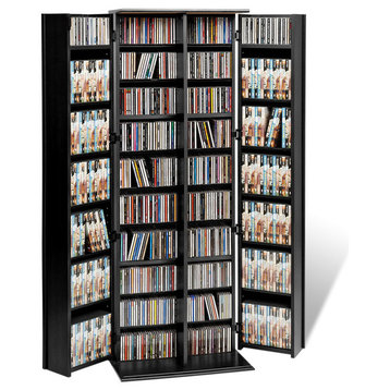 Grande Locking Media Storage Cabinet with Shaker Doors - Black