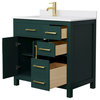 Beckett 36" Green Single Vanity, White Cultured Marble Top, Gold Trim