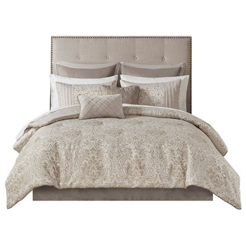 Madison Park Emilia 12 Piece Jacquard Complete Bed Set in Khaki