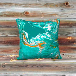 18x18 Pillow Collection - Teal Marble - Decorative Accents