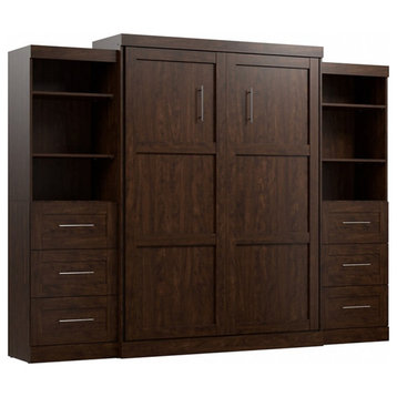 Bestar Pur Queen Murphy Bed and 2 Shelving Units w/Drawers (115W) in Chocolate
