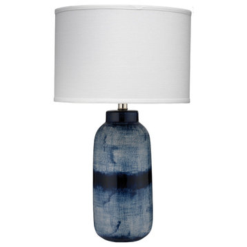 Casual Denim Blue Ceramic Table Lamp Batik Indigo 25" White Shade Elegant