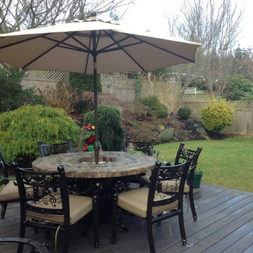 5' Round Wine and Music Themed Table Group w/ Fire Pit, Ice Bucket and Umbrella