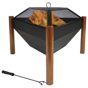 Sunnydaze 31" Fire Pit and Side Table Steel Outdoor Triangle Fire Bowl and Table