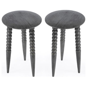 Home Square Transitional Wood Accent Table in Gray - Set of 2