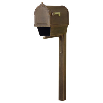 Berkshire Mailbox With Newspaper Tube and Wellington Post, Copper