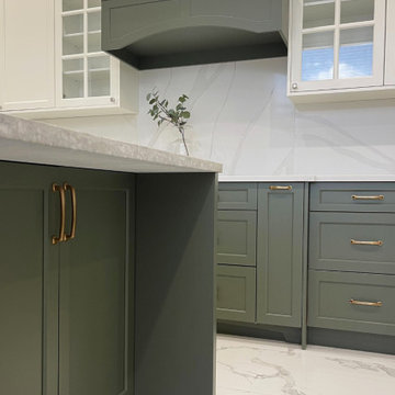 Bespoke Sage Green Transitional Kitchen Showroom - Greater Vancouver