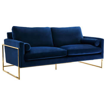 Mila Velvet Upholstered Sofa, Navy