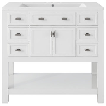 36'' Freestanding Bath Vanity Set, Integrated Resin Sink and Drawers, White