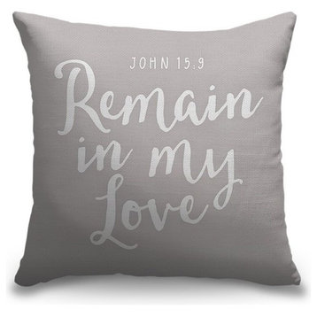 "John 15:9 - Scripture Art in White and Grey" Outdoor Pillow 16"x16"