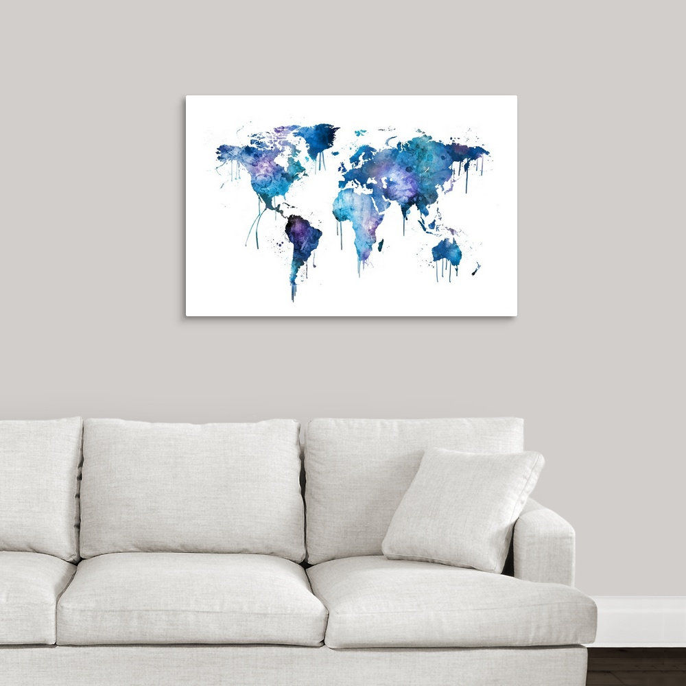 Watercolor Map of the World Map Wrapped Canvas Art Print, 36"x24 ...
