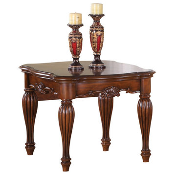 Traditional End Table, Wooden Frame With Unique Carved Legs, Rich Cherry Finish