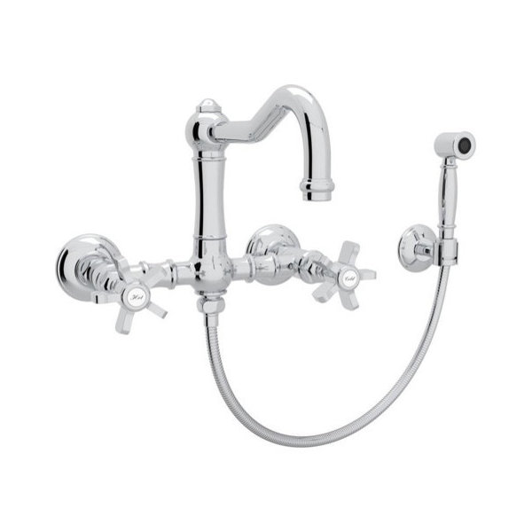 Country Kitchen Wall Mounted Bridge Faucet in Polished Chrome