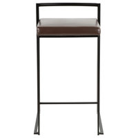 LumiSource Fuji Counter Stool Set of 2, Brown Faux Leather Cushion, Black Frame