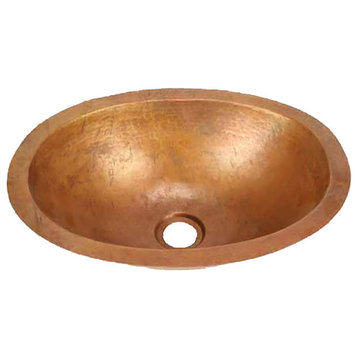 Oval Copper Bathroom Sink, Small by SoLuna, Cafe Natural, Rolled Rim